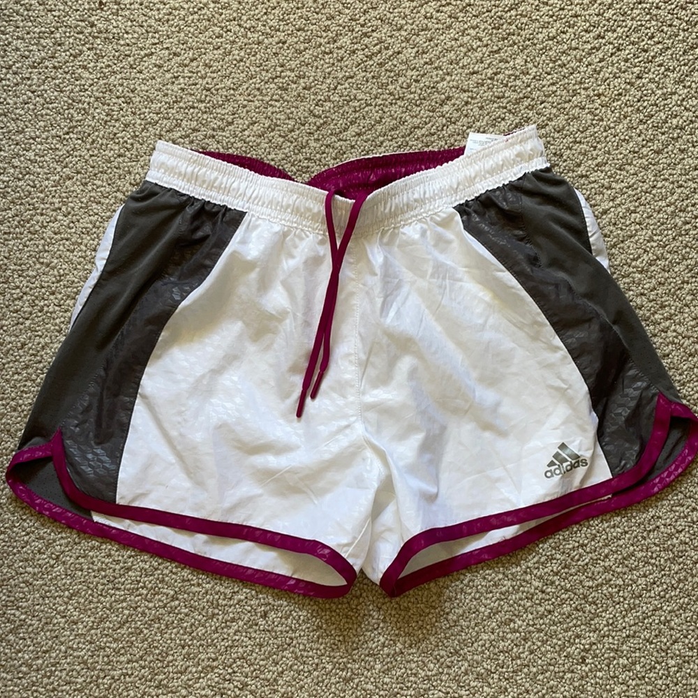 Adidas white women’s running shorts, small